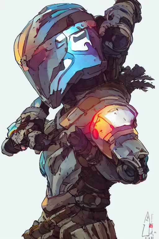 Image similar to combination suit armor aloy horizon forbidden west horizon zero dawn robot ninja mask helmet backpack tribal, art gta 5 comics, official fanart behance hd artstation by jesper ejsing, by rhads, makoto shinkai and lois van baarle, ilya kuvshinov, ossdraws radiating a glowing aura cgi rtx 2 0 2 2