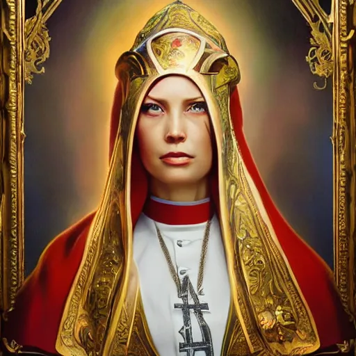 Image similar to female pope, an oil painting by ross tran and thomas kincade