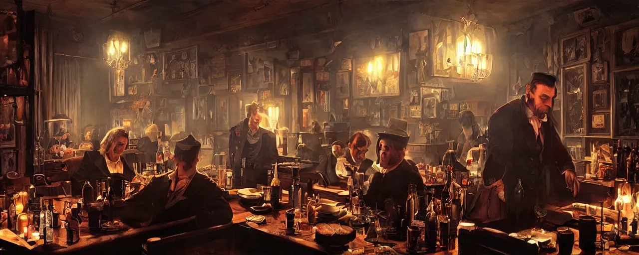 Prompt: transylvania night, callahan's crosstime saloon gameplay. most epic dramatic scene. epic cinematic hyperrealism masterpiece. realistic poster with shaded lighting by craig mallismo, artgerm, jeremy lipkin and michael garmash, unreal engine, radiant light, detailed and complex environment, digital art, art station trends