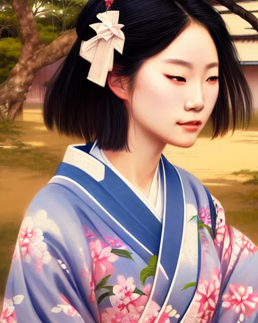 Image similar to a beautiful okinawa girl wear elegant yukata in festival | | summer night, realistic shaded, pleasant face, good looking, fine details, 4 k realistic, cryengine, realistic shaded lighting poster by greg rutkowski, magali villeneuve, artgerm, jeremy lipkin and michael garmash and rob rey