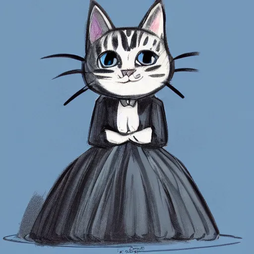 Image similar to concept art portrait of cat wearing dress, pixar, disney