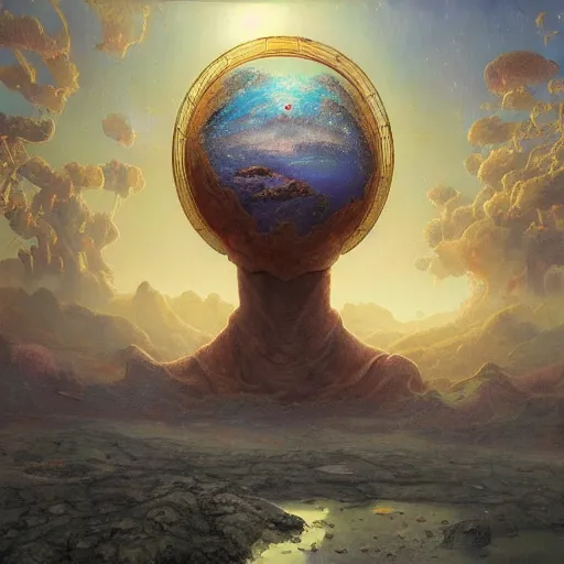 Prompt: Esao Andrews, wide angle scifi landscape, hyperrealistic surrealism, award winning masterpiece with incredible details, epic stunning, infinity pool, a surreal vaporwave liminal space, highly detailed, trending on ArtStation, artgerm and greg rutkowski and alphonse mucha, daily deviation, IAMAG, broken giant marble head statue ruins, golden hour