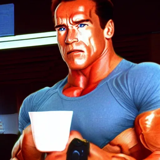 Prompt: schwarzenegger eating anime