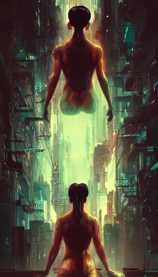 Image similar to altered carbon, ghost in the shell, matrix, neon, fibonacci, sweat drops, insane, intricate, highly detailed, digital painting, artstation, concept art, smooth, sharp focus, illustration, Unreal Engine 5, 8K, art by artgerm and greg rutkowski and alphonse mucha