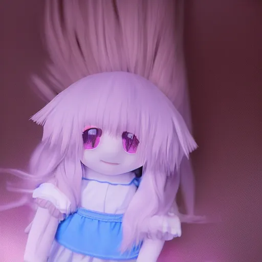 Image similar to cute fumo plush girl who glows in the dark, light blue, light propagation through dense medium, volume rendering, vray, anime girl