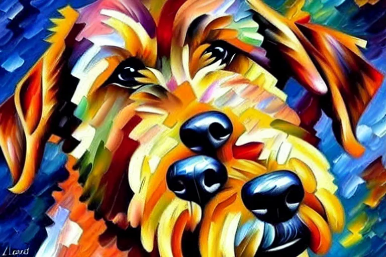 Image similar to portrait of airedale terrier. painting by leonid afremov