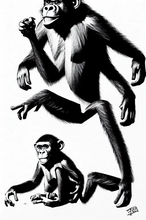 Image similar to kim jung gi drawing of monkeying around