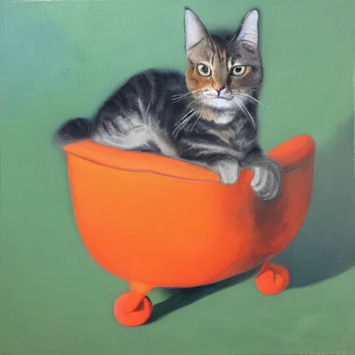 Image similar to To katter spiller bordtennis foran en orange baggrund, oil painting