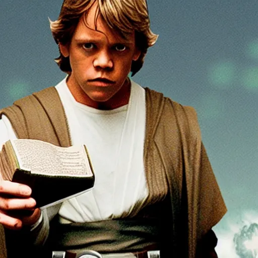 Image similar to Luke Skywalker holding a Bible