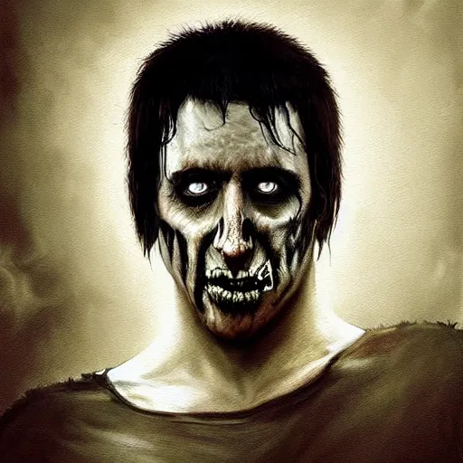 Prompt: color portrait of young and handsome zombie trent reznor from nin as a zombie with shoulder length hair, 7 days to die zombie, gritty background, fine art, award winning, intricate, elegant, sharp focus, cinematic lighting, digital painting, 8 k concept art, art by brom, art by guweiz and z. w. gu, art by michael hussar, 8 k