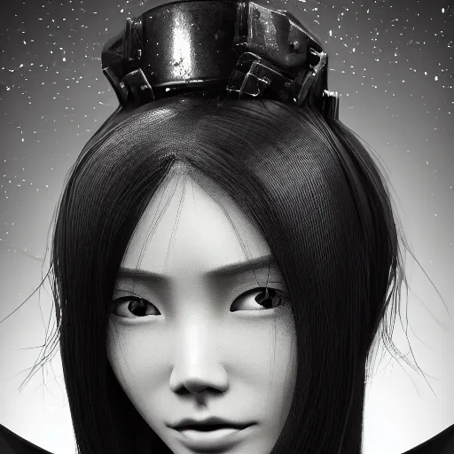 Prompt: closeup portrait of an absurdly beautiful, graceful sophisticated, fashionable cyberpunk mechanoid gravure idol, young asian woman, rich queen, ruler of the world, shoulder length hair, sci fi jewelry, an ultrafine hyperdetailed illustration by irakli nadar, matt wisniewski style, intricate linework, porcelain skin, unreal engine 5 highly rendered, radiant light