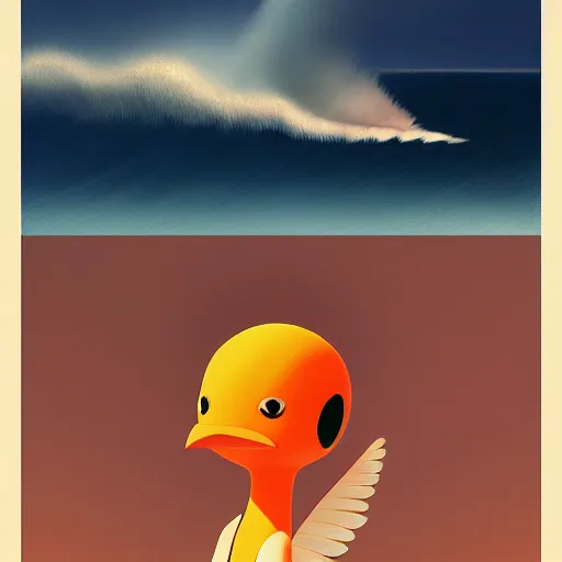 Prompt: goro fujita ilustration view from the sky of a bird with open wings full of feathers, flying over the ocean with waves, painting by goro fujita, sharp focus, highly detailed, artstation