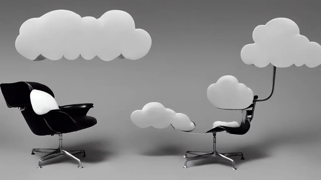 Prompt: a lounging chair inspired clouds made by eames