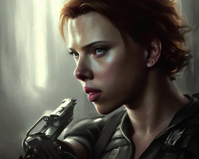 Prompt: a gaming screenshot still portrait of scarlett johansson in resident evil, deep focus, d & d, fantasy, intricate, elegant, highly detailed, digital painting, artstation, concept art, matte, sharp focus, illustration, dark fantasy style art, hearthstone, art by artgerm and greg rutkowski and alphonse mucha