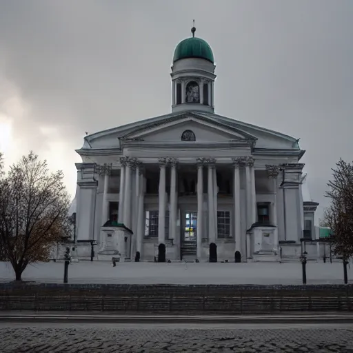 Prompt: helsinki cathedral is silent hill