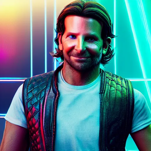 Prompt: bradley cooper portrait, cyberpunk 2 0 7 7, cyberpunk, photorealistic, ultra detailed, neon, octane, bokeh, cinematic lighting, cyber, cyberpunk city, studio quality, feature, scars, cyberface, 8 k