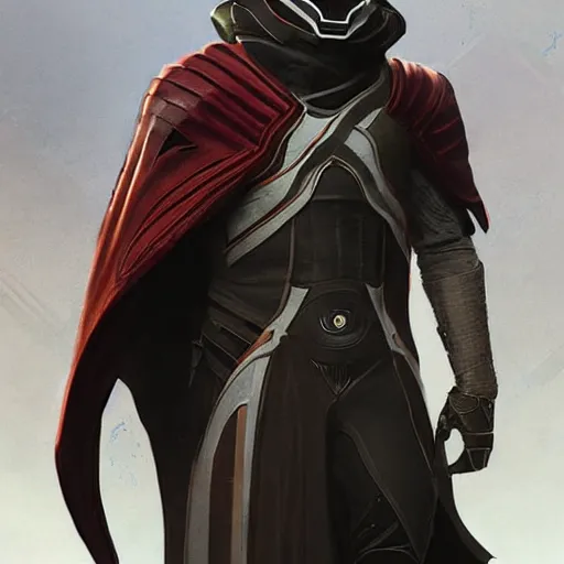 Image similar to destiny 2 concept armor for hunter male, hooded, cape, character portrait, realistic, cg art, artgerm, greg rutkowski