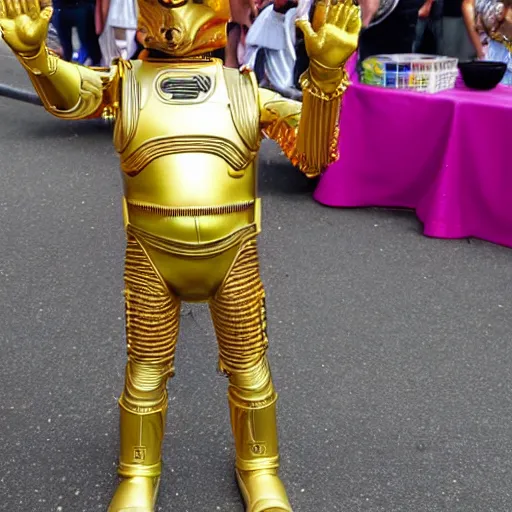 Prompt: c 3 po at a pride festival