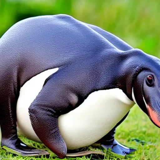 Prompt: a hippopotamus penguin hybrid