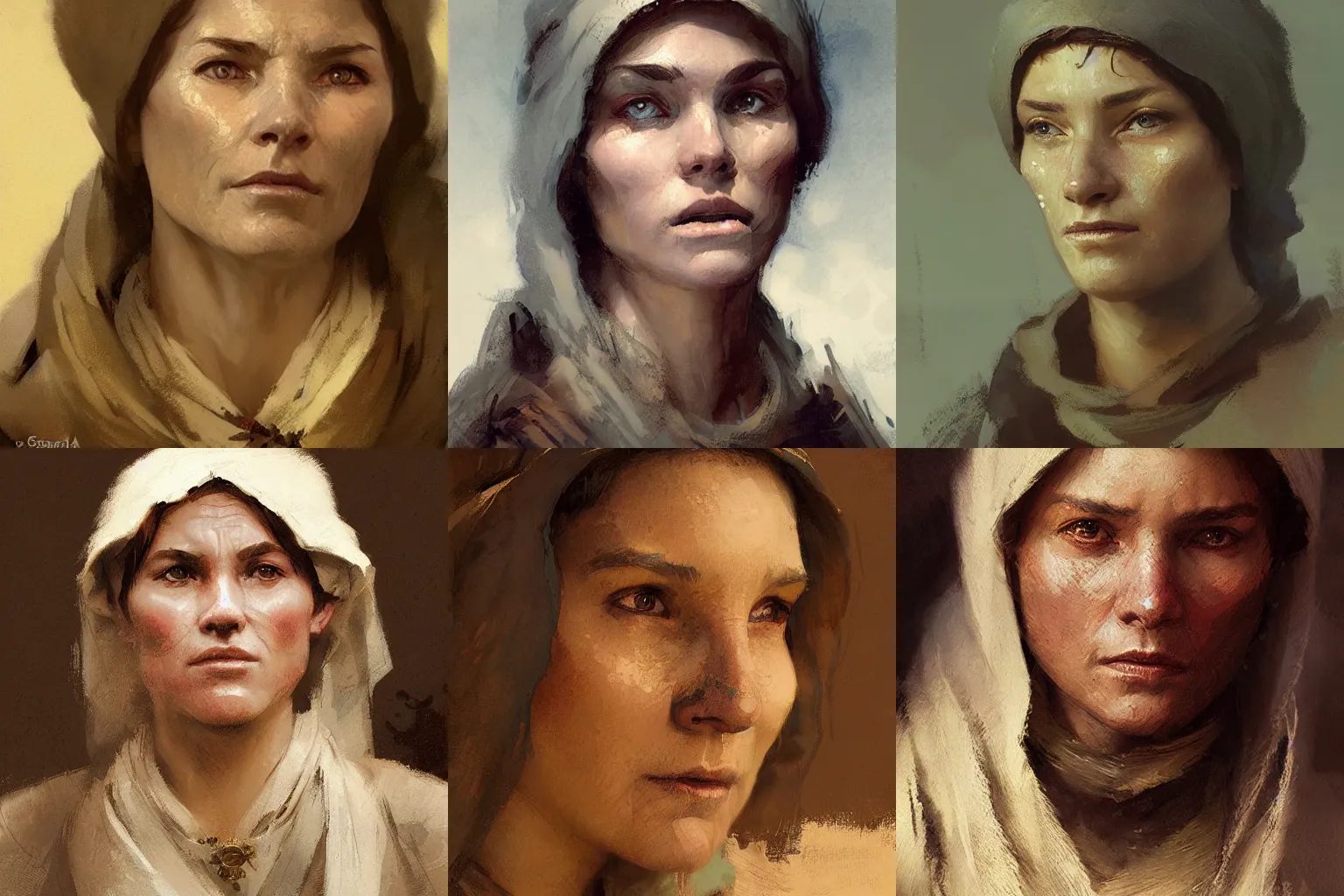 Prompt: a peasant woman with an aquiline nose, fantasy character portrait by greg rutkowski, craig mullins, gaston bussiere