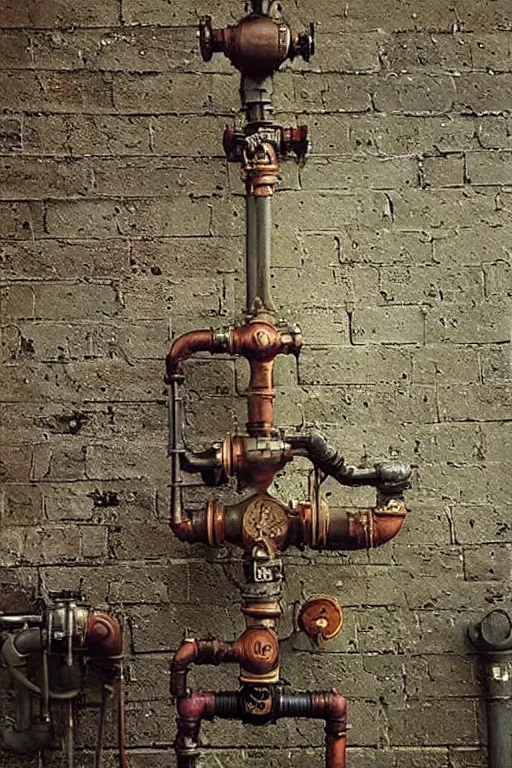 Image similar to beautiful matte steampunk wall of steampipes by john atkinson grimshaw