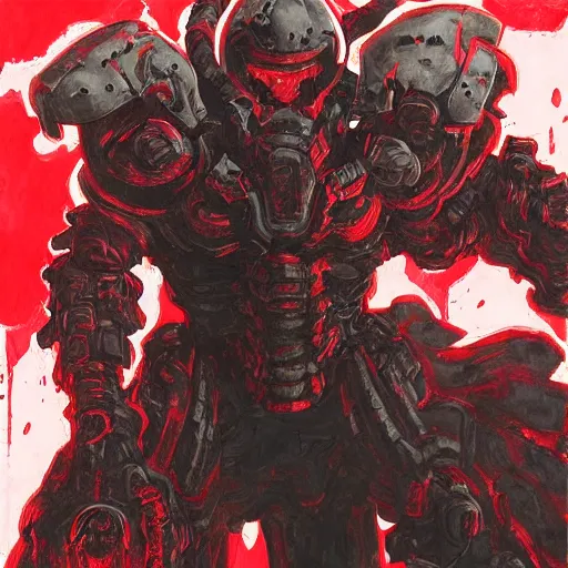 Image similar to doom slayer, painted by tsutomu nihei, painted by stanley lau