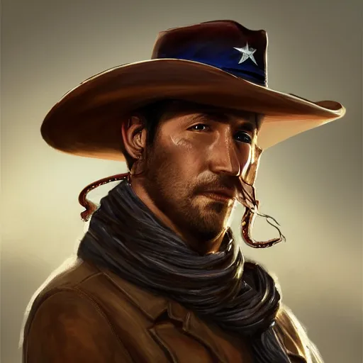 Prompt: a portrait of a snake with a cowboy hat on with an American flag scarf, D&D, sci-fi, elegant, hopeful, muscular, highly detailed, digital painting, artstation, concept art, smooth, sharp focus, illustration