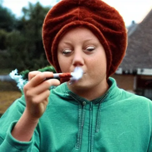 Image similar to a teletubbie smoking a cigarette