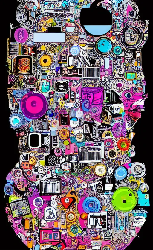 Image similar to the evolution of technology, artistic, illustrator, colourful