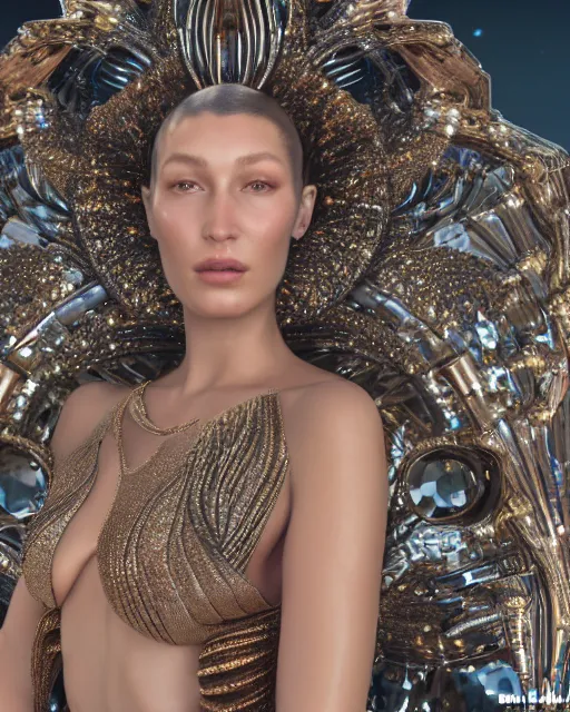 Image similar to a highly detailed metahuman 4 k close up render of an alien goddess bella hadid monument venus in iris van herpen dress schiaparelli in diamonds crystals swarovski and jewelry iridescent in style of alphonse mucha gustav klimt trending on artstation made in unreal engine 4