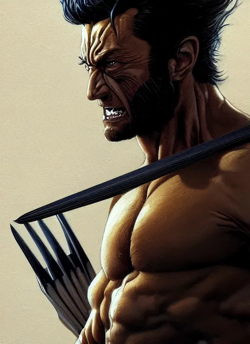 Image similar to very detailed masterpiece painting of wolverine from x - men : the animated series ( 1 9 9 2 ), portrait, artstation, concept art by greg rutkowski