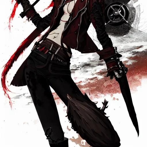 Prompt: highly detailed portrait of a punk young vampire hunter lady ((punk)) with wavy blonde hair, by Dustin Nguyen, Akihiko Yoshida, Greg Tocchini, Greg Rutkowski, Cliff Chiang, 4k resolution, nier:automata inspired, castlevania inspired, devil may cry inspired, vibrant but dreary red, brown, white and black color scheme!!! ((Medieval graffiti Church background))