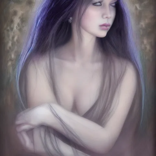 Prompt: portrait of a beautiful woman, by lori earley