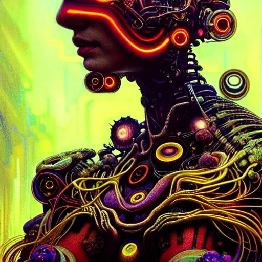 Image similar to extremely psychedelic beautiful brutalist cyborg organism infected by night. intricate, elegant, highly detailed, extremely lifelike photorealistic digital painting, artstation. steichen, gaston bussiere, tom bagshaw, brutalist cyberpunk alphonse mucha, geiger. elegant minimalism. anatomically correct. sharp focus. surreal lush melancholic cosmic hallucination