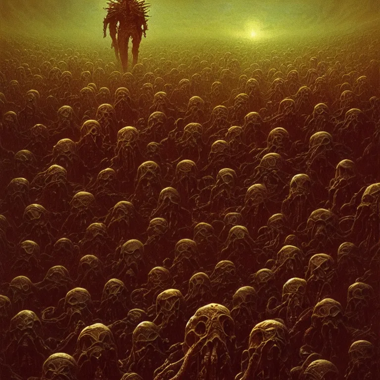 Prompt: a cinematic scene from the fleeing human soldiers, lovecraft, concept art by beksinski and jean delville, dramatic lighting, ultra hd, hdr, 8 k