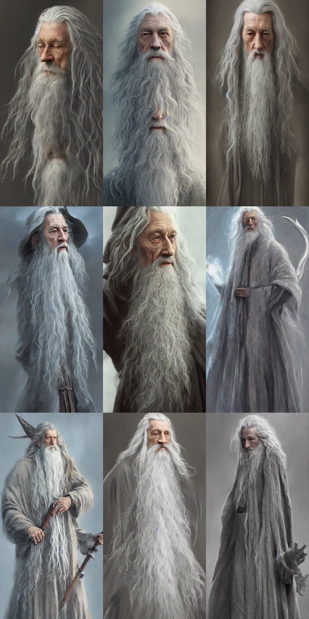 Prompt: detailed full body concept art illustration soft focus oil painting on canvas of Gandalf the Grey Wizard in full intricate clothing, micro detail, octane render, 4K, by Alan Lee