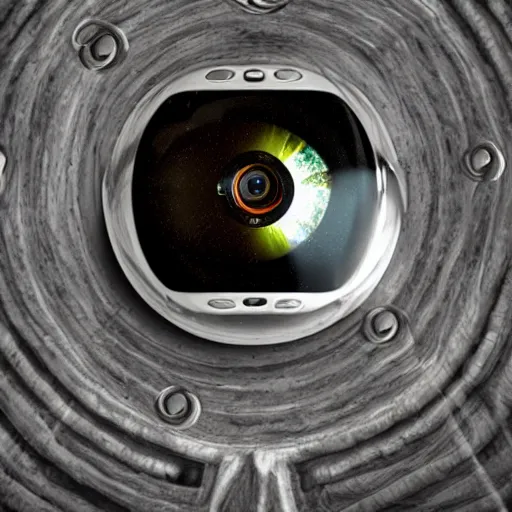 Image similar to An alien rings the door bell, fisheye camera, High quality, detailed