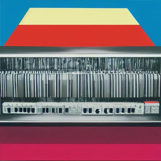 Image similar to moog modular synthesizer, album cover art by Hipgnosis