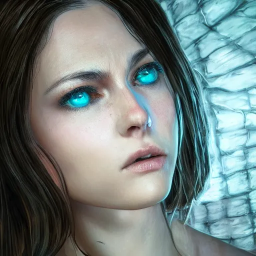 Prompt: medium shot photo of an incredibly beautiful woman with amazing eyes from another place, DSLR 8K, biblical art, realism, incomprehensible detail, silent hill aesthetic, photorealistic, hyperrealism, Unreal Engine, lifelike, Razaras of deviantart