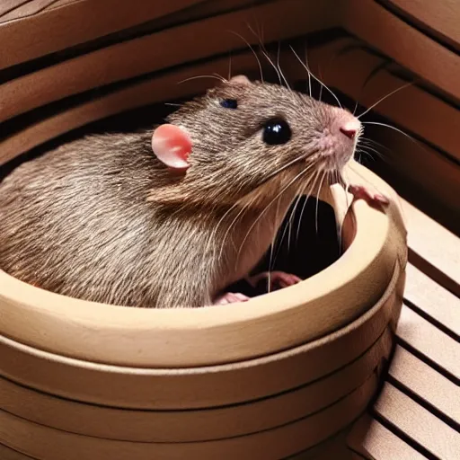 Image similar to ”rat in really hot finnish sauna made by pixar”