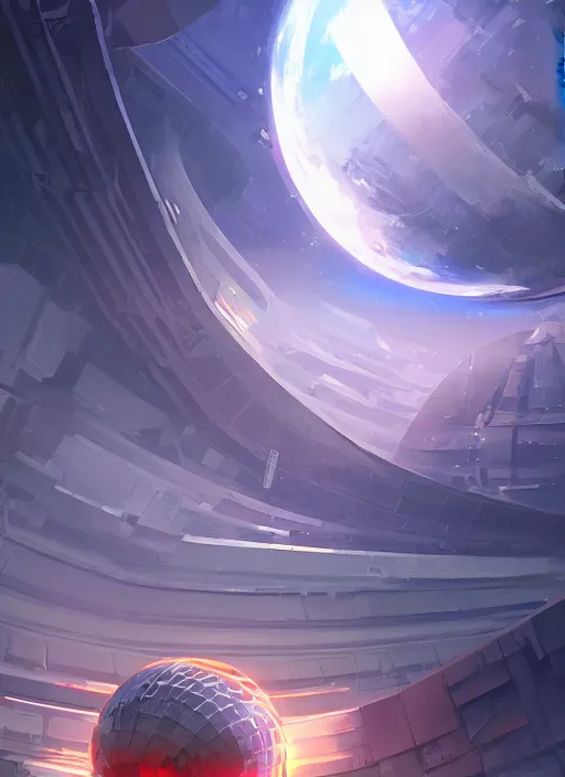 Image similar to dyson sphere - mid construction | hyperrealistic oil painting | by makoto shinkai, ilya kuvshinov, lois van baarle, rossdraws | futuristic architecture, in the style of hearthstone, trending on artstation | dark color scheme