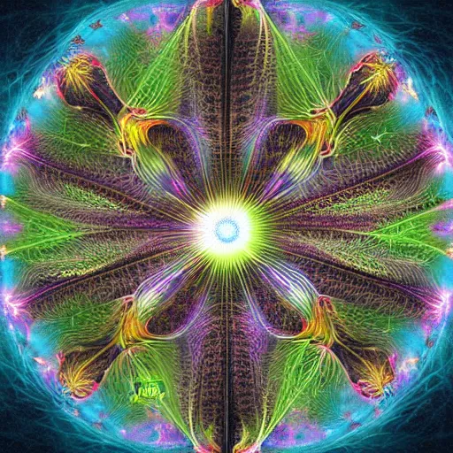 Image similar to lightfull fractal structures by benoit b. mandelbrot, organisms representation, fantasy, connectivity