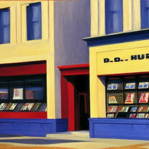 Image similar to painting of a blockbuster movie rental store by edward hopper