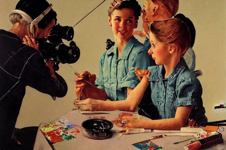 Prompt: beautiful sony alpha camera photography, painting by norman rockwell and airbrush art, 1 9 5 0 commercial painting, nice studio lighting, smooth tiny details, soft and clear shadows, low contrast, perfect