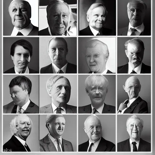 Image similar to all British prime ministers combined into a single human photorealistic 4k 35mm portrait