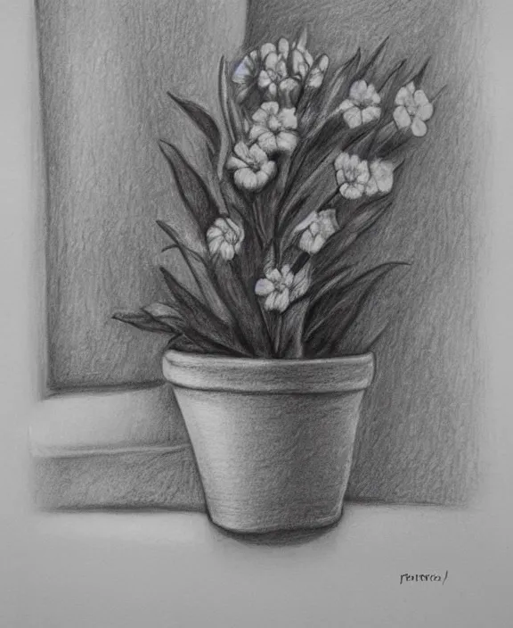 Beautiful potted plant in detailed colored pencil drawing on Craiyon