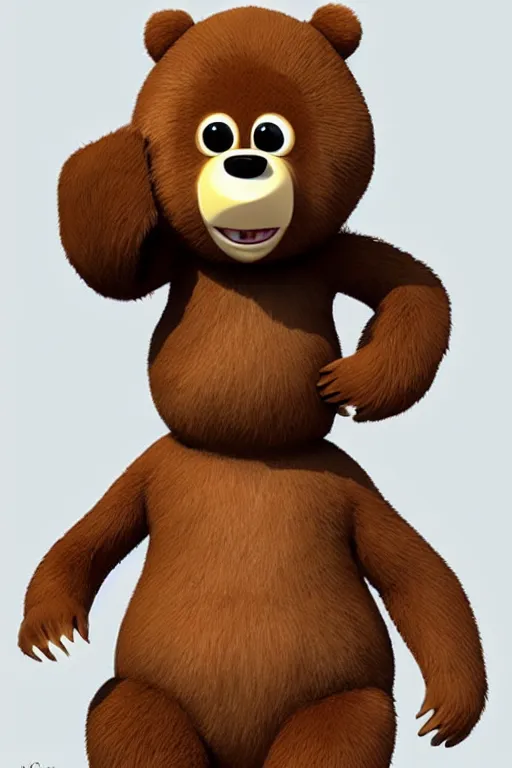 Image similar to a cute ggi 3 d anthropomorphic bear with soft fur and a face like yogi in the style of pixar