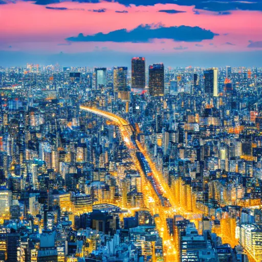 Image similar to The skyline of Tokyo at sunset, photograph, high-resolution, hot on 500px