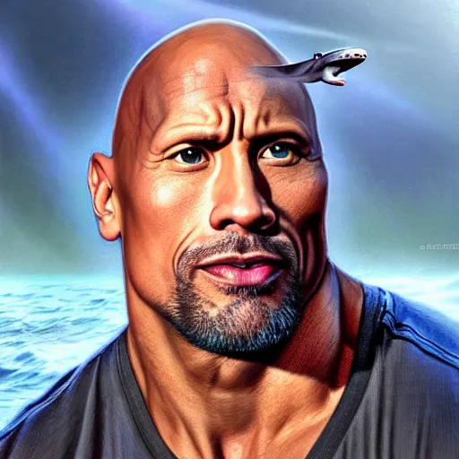 Image similar to dwayne johnson with a shark head | shark half man with a large scar across his eye | cinematic lighting | award - winning | closeup portrait | by donato giancola and mandy jurgens and charlie bowater | featured on artstation | pencil sketch