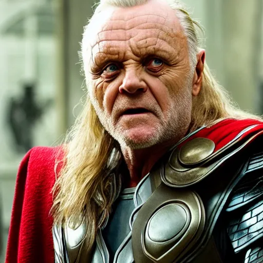 Image similar to Anthony Hopkins as Thor, in the movie Thor: Love and Thunder, cinematic portrait